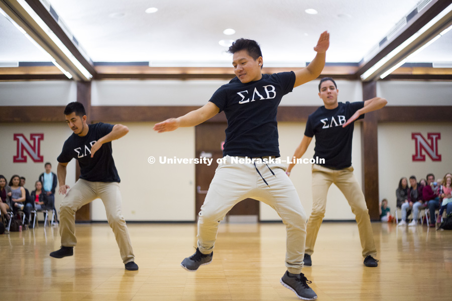 Multicultural Greeks and NPHC Greeks in a competition against each other with a mixture of dancing/stepping/strolling moves. April 14, 2017. Photo by James Wooldridge for University Communication.