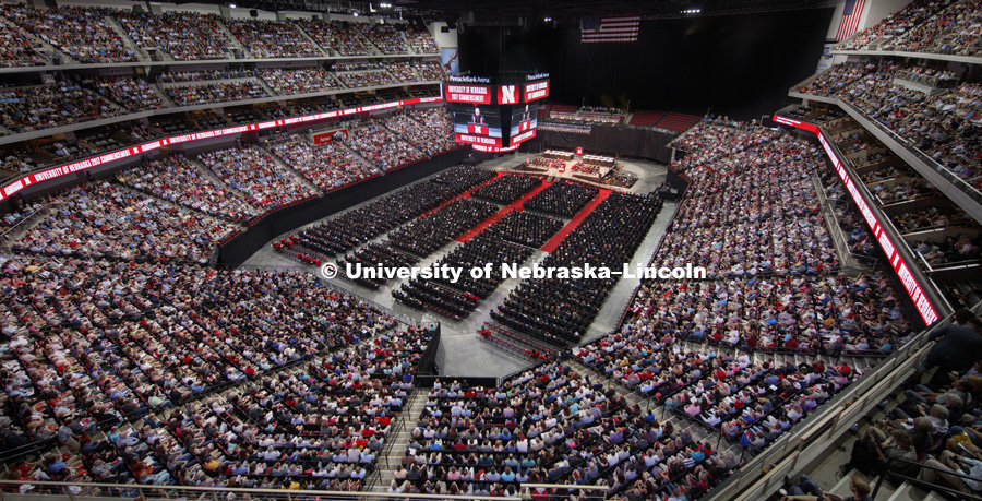 Pinnacle Bank Arena was filled with students, family and friends Saturday. Students received their undergraduate diplomas Saturday morning in Lincoln's Pinnacle Bank Arena. 2452 degrees were awarded Saturday morning. May 6, 2017. Photo by Craig Chandler /