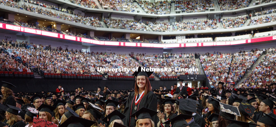 Each of the groups of Honor students are recognized at the beginning of commencement Saturday morning in Lincoln's Pinnacle Bank Arena. 2452 degrees were awarded Saturday morning. May 6, 2017. Photo by Craig Chandler / University Communication.