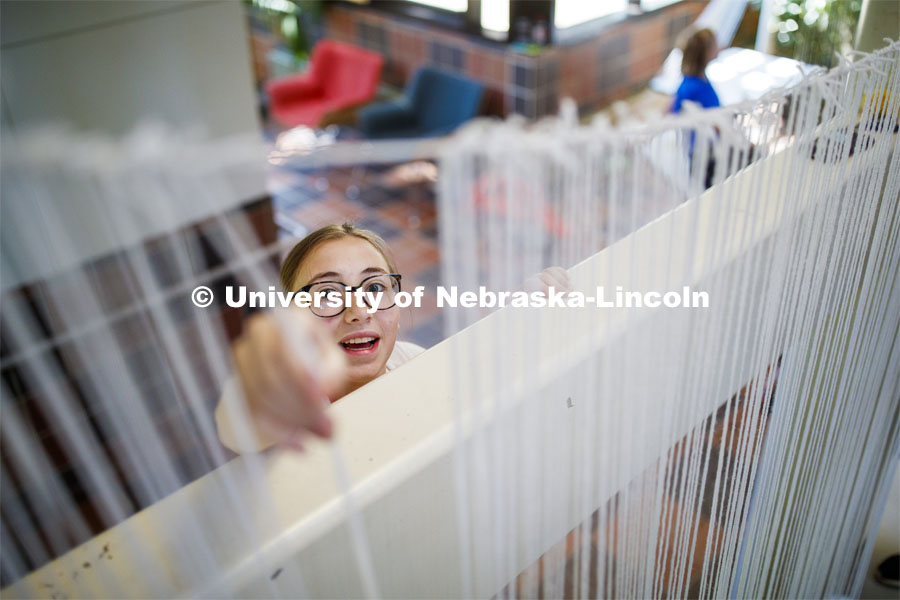 College of Architecture High School Workshop students use string to design in the atrium of the college. June 20, 2019. Photo by Craig Chandler / University Communication.