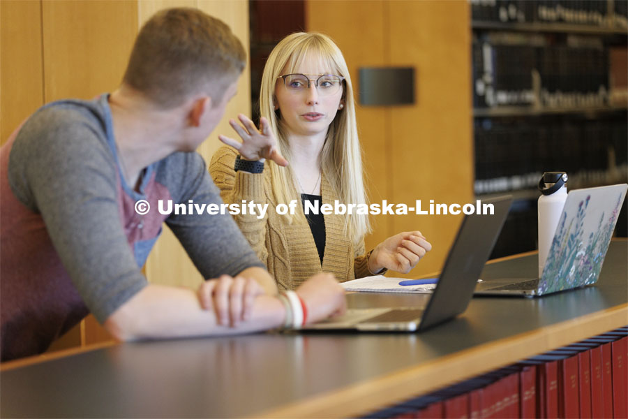 Students studying in the law library. Nebraska Law Photo shoot. March 21, 2022. Photo by Craig Chandler / University Communication.