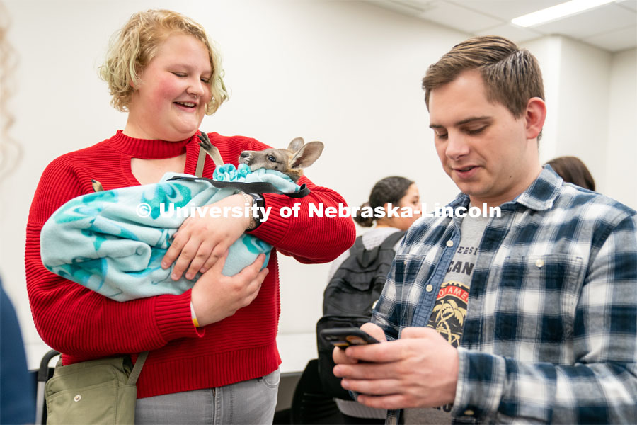 Students pet animals during the End of Year Bash inside the East Campus Union on Saturday, April 30, 2022, in Lincoln, Nebraska.  Photo by Jordan Opp for University Communication
