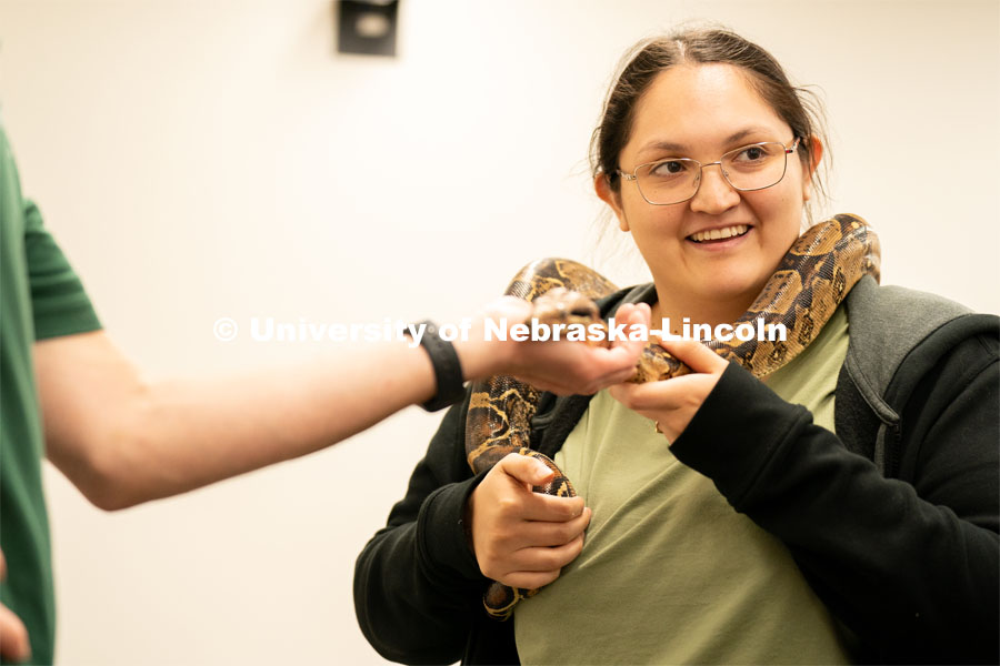 Students pet and hold animals during the End of Year Bash inside the East Campus Union on Saturday, April 30, 2022, in Lincoln, Nebraska.  Photo by Jordan Opp for University Communication
