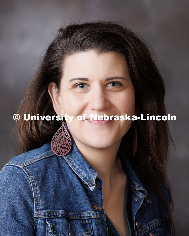 Studio portrait of Liz Lorang, Associate Dean, University Libraries. February 15, 2023. Photo by Craig Chandler / University Communication.