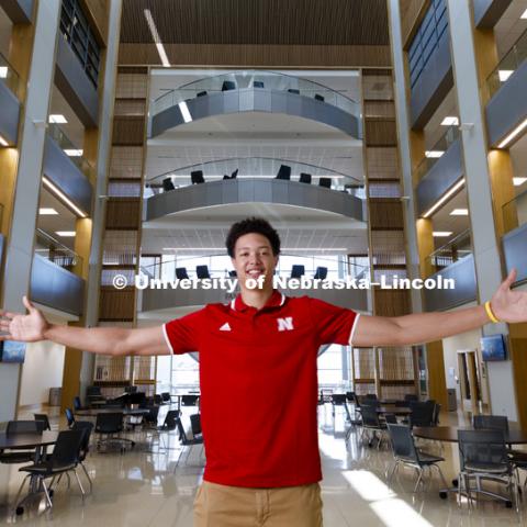 Isaiah Roby, College of Business marketing major is pictured inside Hawks Hall College of Business. July 19, 2018. Photo by Craig Chandler / University Communication.