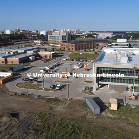 Aerial drone footage of new construction on Nebraska Innovation Campus. July 20, 2018. Photo by Craig Chandler, University Communication.