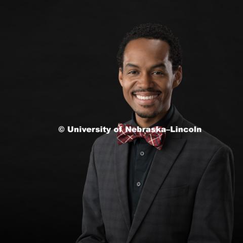 Studio portrait of Marques Garrett, Assistant Professor of Music, Hixson-Lied Fine and Performing Arts, School of Music. August 8, 2018. Photo by Greg Nathan, University Communication Photography.