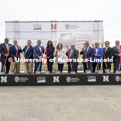 The U.S. Department of Agriculture's (USDA's) Agricultural Research Service (ARS), the University of Nebraska–Lincoln (UNL), and Nebraska Innovation Campus held a groundbreaking ceremony today to launch the construction of the National Center for Resilient and Regenerative Precision Agriculture. May 6, 2024. Photo by Craig Chandler / University Communication and Marketing.