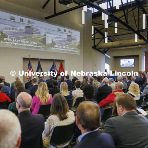 Interim President Chris Kabourek gives opening remarks. The U.S. Department of Agriculture's (USDA's) Agricultural Research Service (ARS), the University of Nebraska–Lincoln (UNL), and Nebraska Innovation Campus held a groundbreaking ceremony today to launch the construction of the National Center for Resilient and Regenerative Precision Agriculture. May 6, 2024. Photo by Craig Chandler / University Communication and Marketing.