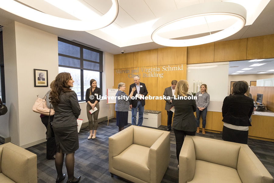 Tours at the opening of new Marvin and Virginia Schmid Law Clinic and unveiling of former Dean Susan Poser portrait. March 31, 2017. Photo by Craig Chandler / University Communication.