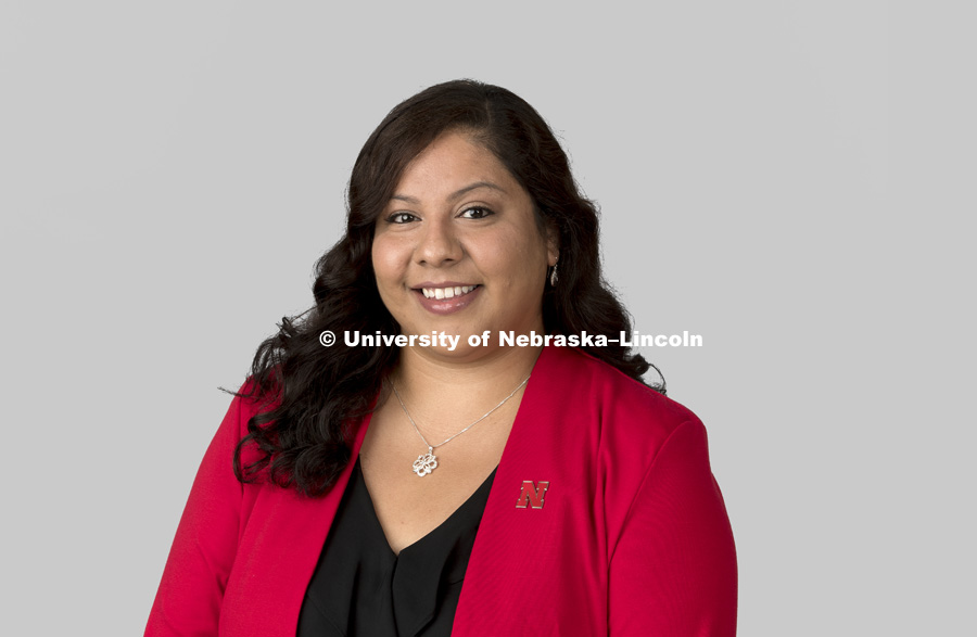Studio portrait of Sarah Morales, Office of Admissions. July 11, 2017. Photo by Craig Chandler / University Communication.