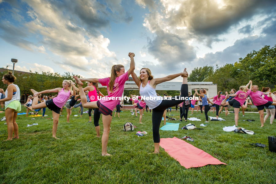 Yoga on the Union green space as part of Sorority Recruitment Week, 2017. August 15, 2017. Photo by Craig Chandler / University Communication.