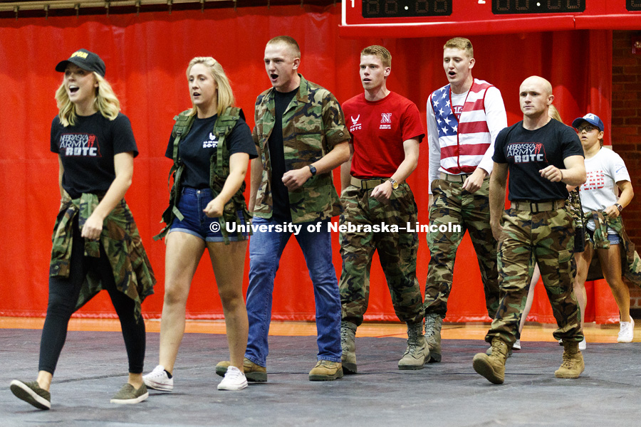 ROTC marches onto the floor at Huskers Have Talent competition at the Coliseum. September 18, 2017. Photo by Craig Chandler / University Communication.