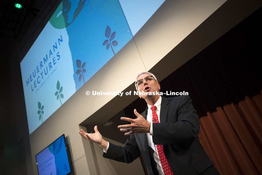 Donnie Smith delivers his Heuermann Lecture Tuesday evening at Nebraska innovation Campus. Smith is a former CEO for Tyson Foods. He spoke on the need to get the benefits of modern agriculture into the mainstream to counter incorrect information. January