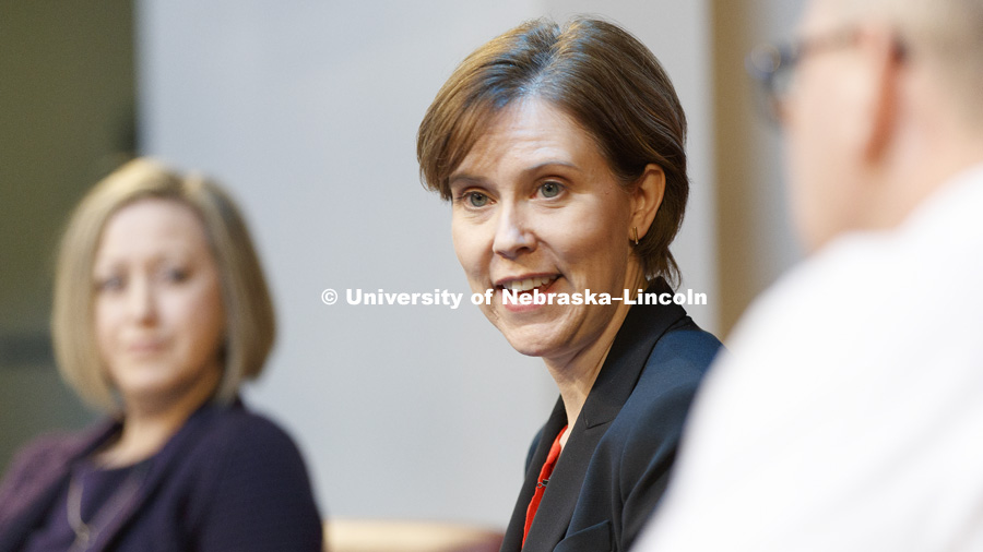 Andrea Durkin and Brian Kuehl were the panel for the Heuermann Lecture.  Their title was International Trade | Local Impact of Global Change: What does this mean for me and what can I do about it? The lecture was moderated by Ambassador Darci Vetter,