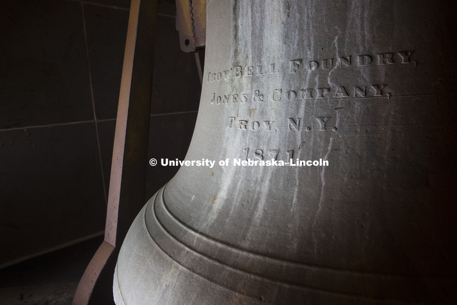 The bell from University Hall is on display at the Nebraska Alumni center. March 29, 2018. Photo by James Wooldridge for University Communication.