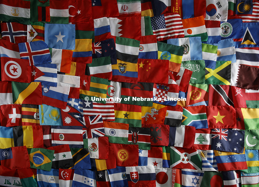 Flags of all 132 countries University of Nebraska-Lincoln students call home. April 20, 2018. Photo by Craig Chandler / University Communication.