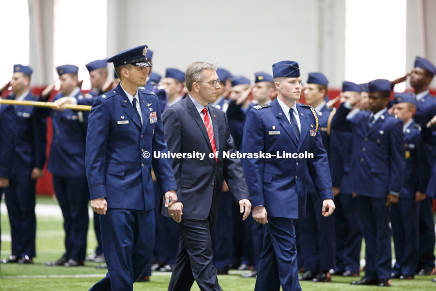 2018 Joint Service Chancellor's Review of ROTC cadets in Cook Pavilion. April 26, 2018. Photo by Craig Chandler / University Communication.