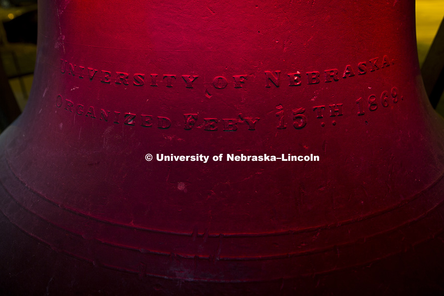 The bell from University Hall resides at the Nebraska Alumni offices. May 1, 2018. Photo by James Wooldridge for University Communication.