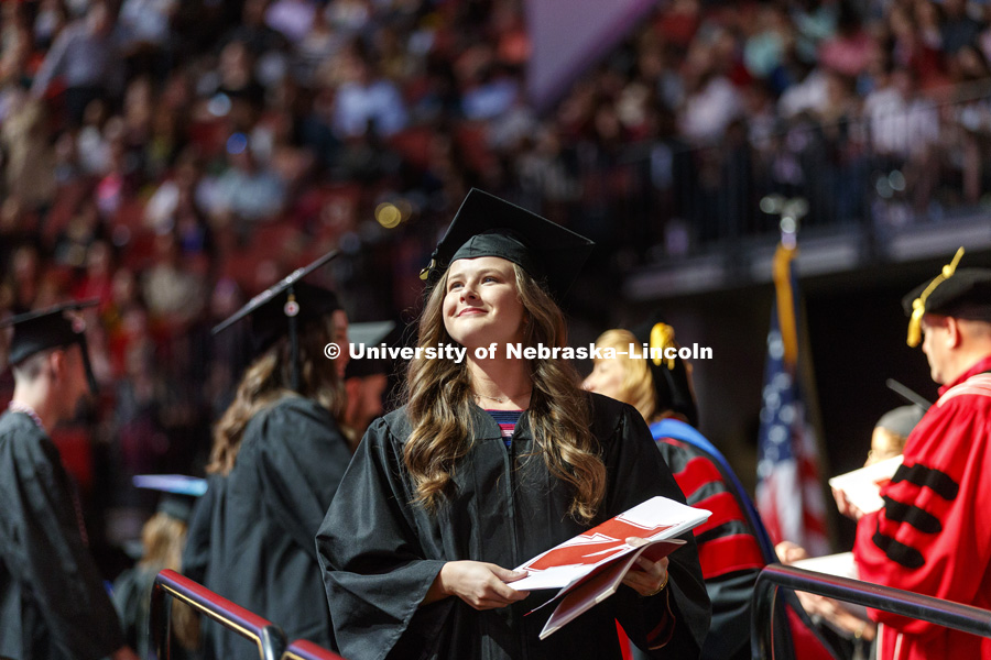 Katherine Lemke celebrates her College of Business degree. Undergraduate Commencement at Pinnacle Bank Arena. May 5, 2018. Photo by Craig Chandler / University Communication.