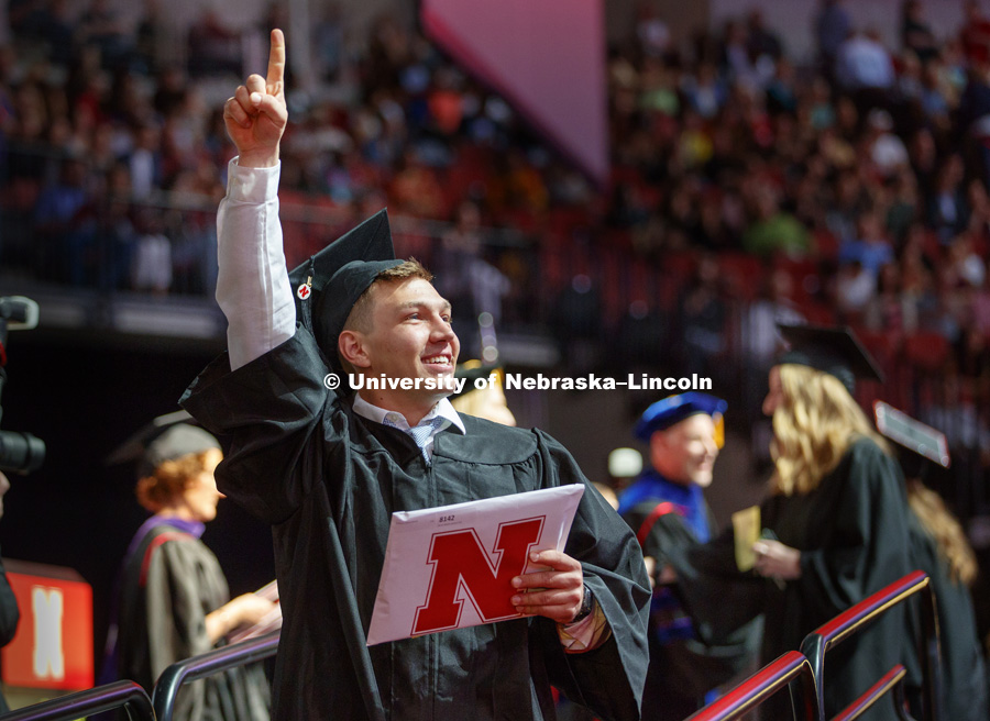 Derek Jackson received his CEHS degree at the Undergraduate Commencement at Pinnacle Bank Arena. May 5, 2018. Photo by Craig Chandler / University Communication.