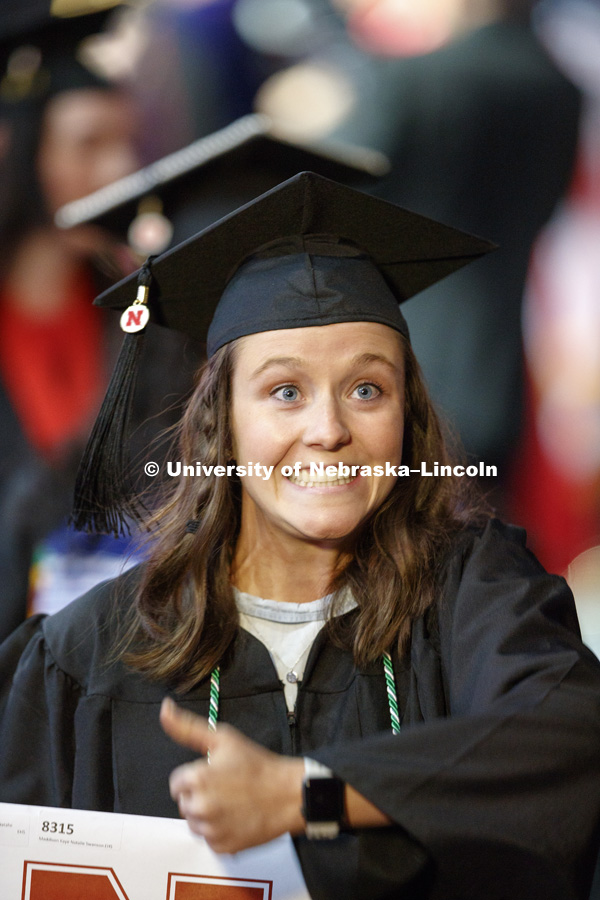 Maddison Swanson received her CEHS degree at the Undergraduate Commencement at Pinnacle Bank Arena. May 5, 2018. Photo by Craig Chandler / University Communication.