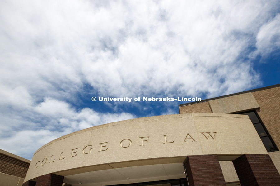 Exterior shot of McCollum Hall,  College of Law Building, May 30, 2018. Photo by Craig Chandler / University Communication.