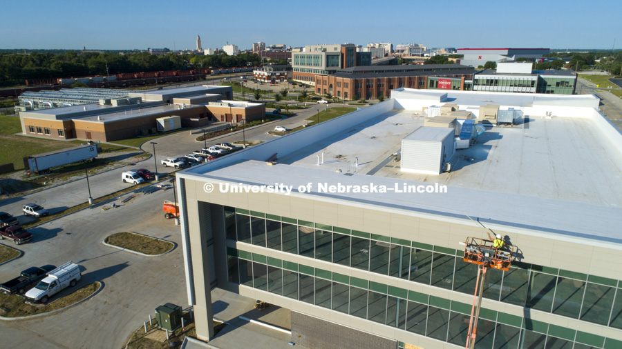 Aerial drone footage of new construction on Nebraska Innovation Campus. July 20, 2018. Photo by Craig Chandler, University Communication.