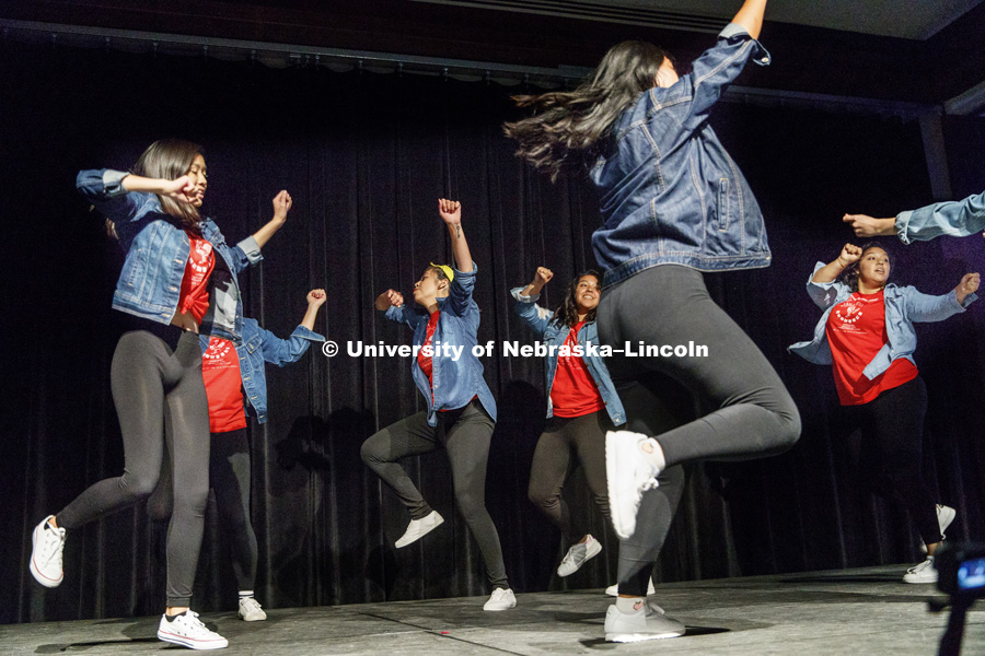 Sigma Psi Beta performs. Their stroll would win the sorority competition. Chapters of Nebraska’s Multicultural Greek Council and National Pan-Hellenic Council compete for best fraternity and sorority stroll. September 7, 2018. Photo by Craig Chandler / University Communication.