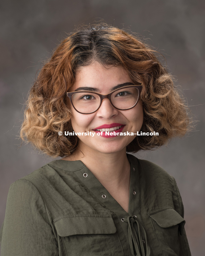 Studio portrait of Juliana Rodriguez, 2018 McNair Scholar. September 19, 2018. Photo by Greg Nathan, University Communication Photography.
