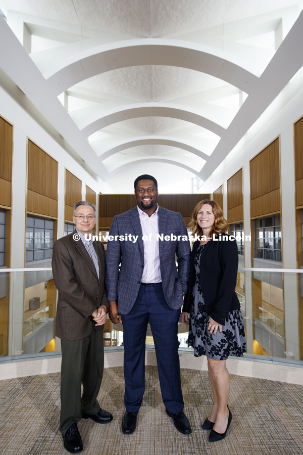 Dr. John Geppert, professor of finance, Dr. Laurie Miller, associate professor of practice in economics, and Dr. Uchechukwu Jarrett, assistant professor of practice in economics, were named as inaugural Seacrest Teaching Fellows in October. College of Business. October 10, 2018. Photo by Craig Chandler / University Communication.