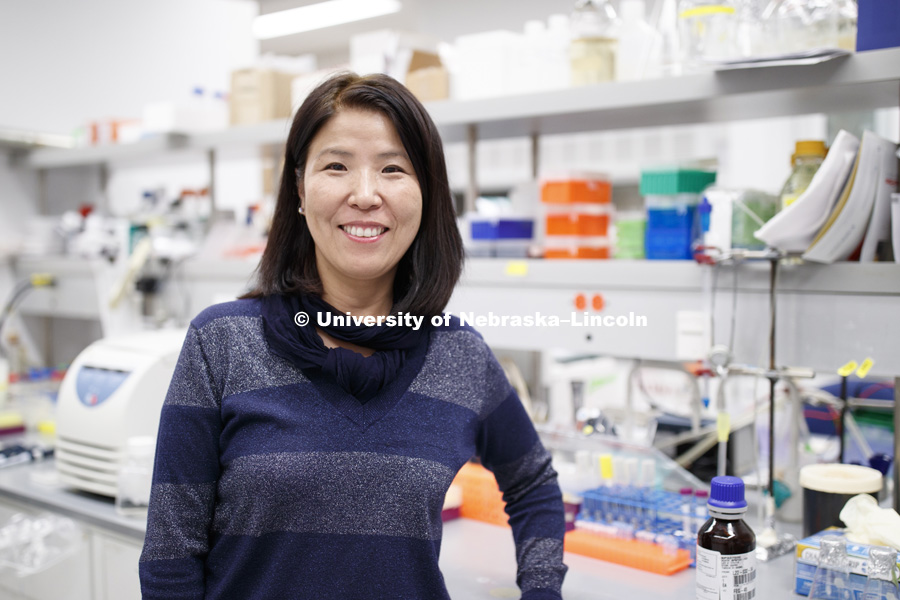 Heejeong Kim, Research Assistant Professor, Biochemistry. Redox Biology Center photo shoot. October 11, 2018. Photo by Craig Chandler / University Communication.