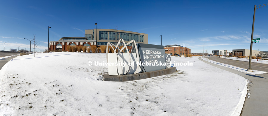 View of Nebraska Innovation Campus from N 21st and Salt Creek Roadway. December 5, 2018. Photo by Craig Chandler / University Communication.