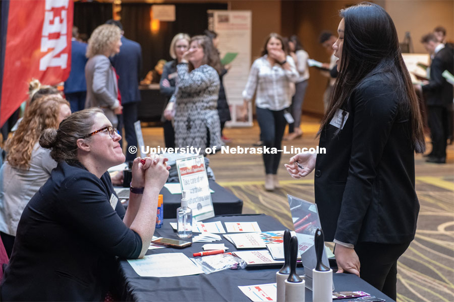 STEM Career Fair (Science, Technology, Engineering, and Math) in Embassy Suites. Sponsored by Career Services. February 12, 2019. Photo by Gregory Nathan / University Communication.
