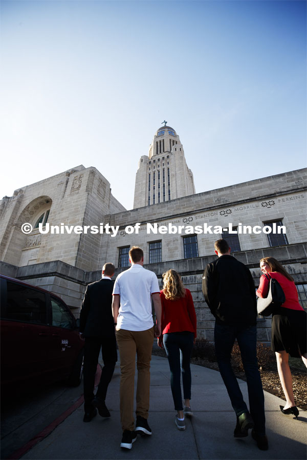 Students enter the Capitol for NU Advocacy Day at the Nebraska Legislature.  March 27, 2019. Photo by Craig Chandler / University Communication.