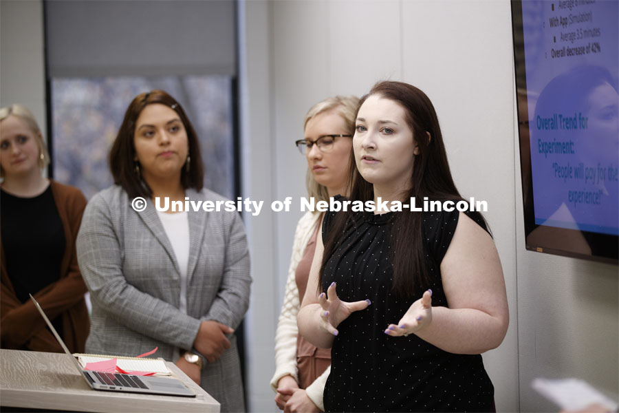 Textiles, Merchandising and Fashion Design’s Assistant Professor, Surin Kim’s students in TMFD 490 - Workshop/Seminar give final presentations. April 22, 2019. Photo by Craig Chandler / University Communication.