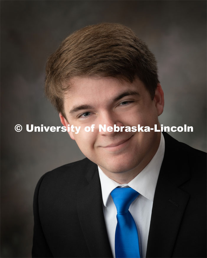 Studio portrait of Liam Kruse, Goldwater Scholar recipient. May 3, 2019. Photo by Greg Nathan / University Communication Photography.
