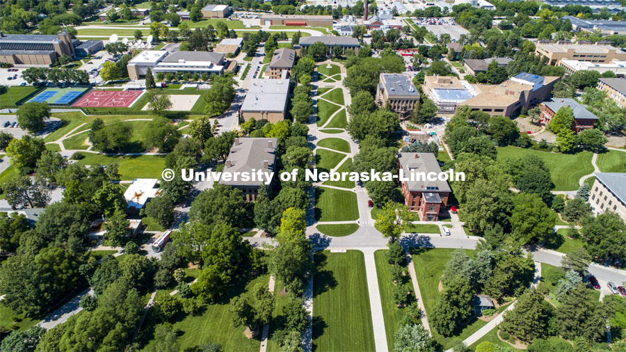 Aerial photography of East Campus. June 10, 2019. Photo by Craig Chandler / University Communication.