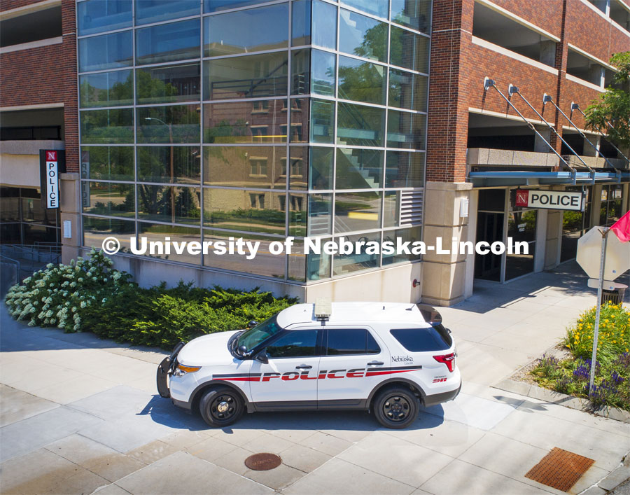 University of Nebraska-Lincoln police department at 300 N 17th Street with cruiser out front. June 28, 2019. Photo by Craig Chandler / University Communication.