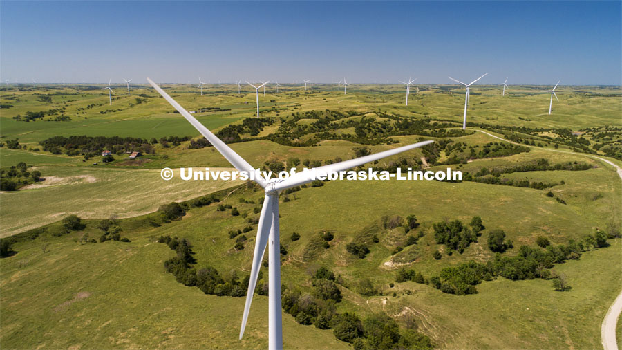 Wind turbines in the Sandhills 3 miles north of Berwyn, NE along Highway 70. July 11, 2019. Photo by Craig Chandler / University Communication.