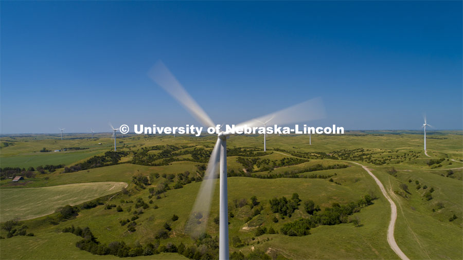 Wind turbines in the Sandhills 3 miles north of Berwyn, NE along Highway 70. July 11, 2019. Photo by Craig Chandler / University Communication.