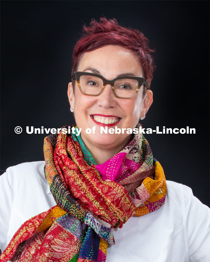 Studio portrait of Megan Elliott, Director of the Johnny Carson Center for Emerging Media Arts. August 29, 2019. Photo by Greg Nathan / University Communication.