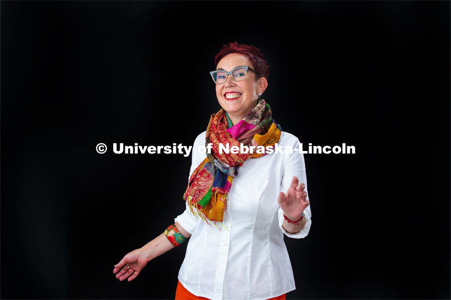 Studio portrait of Megan Elliott, Director of the Johnny Carson Center for Emerging Media Arts. August 29, 2019. Photo by Greg Nathan / University Communication.