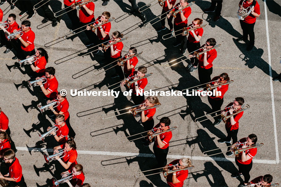 View of the Cornhusker Marching Band from the sky view chairlift ride. The University of Nebraska represents and celebrates their 150th year anniversary at the Nebraska State Fair in Grand Island, Nebraska. August 1, 2019. Photo by Justin Mohling for University Communication.