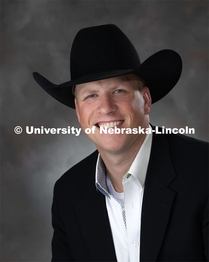 Studio portrait of Marshal Peterson, Rodeo Coach for Animal Science. September 4, 2019. Photo by Greg Nathan, University Communication.