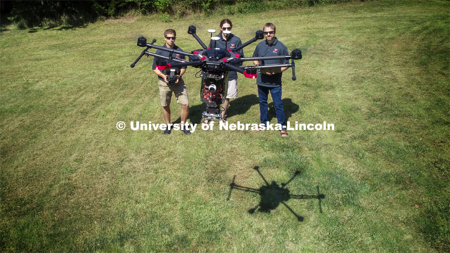 Carrick Detweiler and crew flies the Drone Amplified Ignis drone system which drops ball that ignite to create back burns to fight wildfires. September 6, 2019. Photo by Craig Chandler / University Communication.