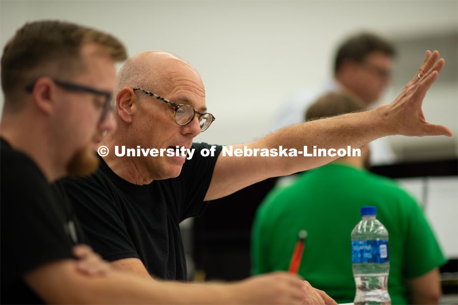 UNL Opera members rehearse Tyler White’s, The Gambler’s Son. UNL Opera will bring the world premiere of The Gambler’s Son to Cozad, Nebraska, October 17, 2019. Pictured: Bill Shomos Directing. September 27, 2019. Photo by Justin Mohling / University Communication.