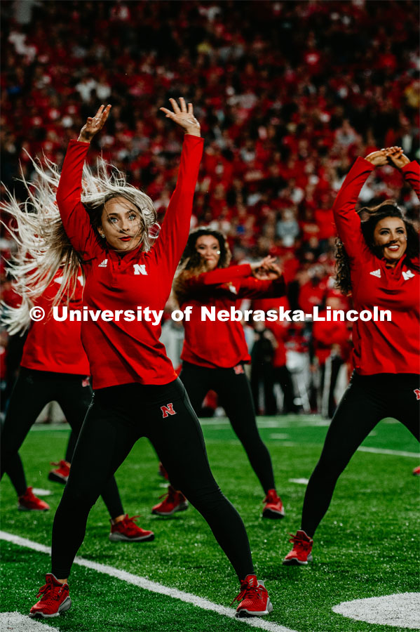 Scarlets Dance Team performing at the Nebraska vs. Ohio State University football game. September 28, 2019. Photo by Justin Mohling / University Communication.