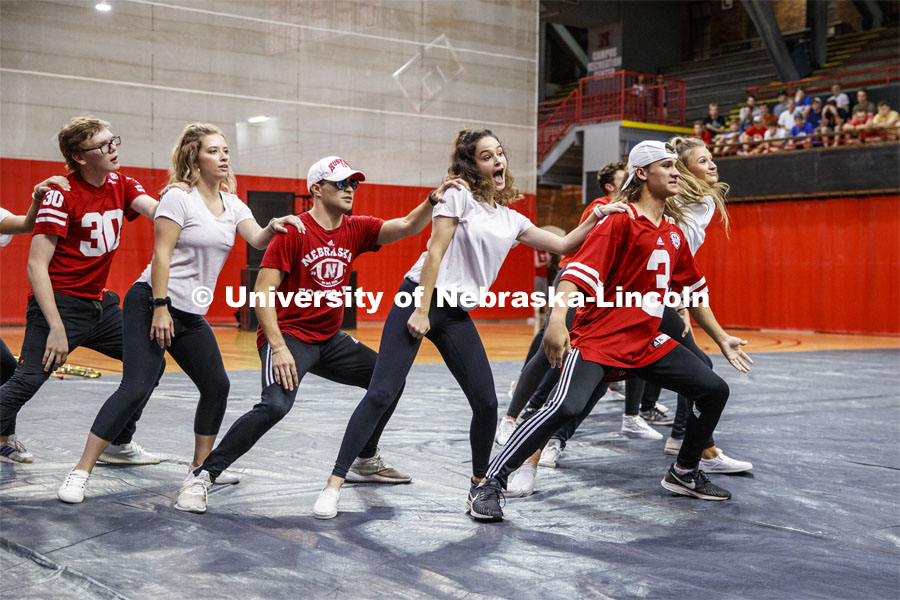 Triad 2--Phi Delta Theta, Phi Mu, Pi Kappa Phi, Pi Alpha Chi, Triangle, Chi Phi--composed of performs. Showtime at the Coliseum performances as part of Homecoming week. September 30, 2019. Photo by Craig Chandler / University Communication.