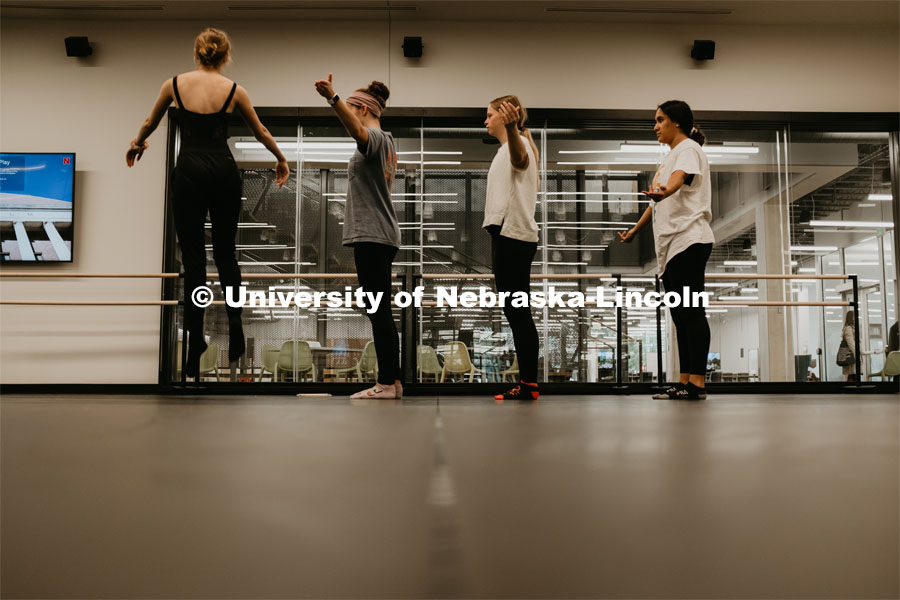 Dance class in Carson Center dance studios. Johnny Carson Center for Emerging Media Arts. October 9, 2019. Photo by Justin Mohling for University Communication.
